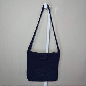 The Sak Navy Blue Crochet Shoulder Bag Boho Woven Purse Hobo Style Y2K Vibe